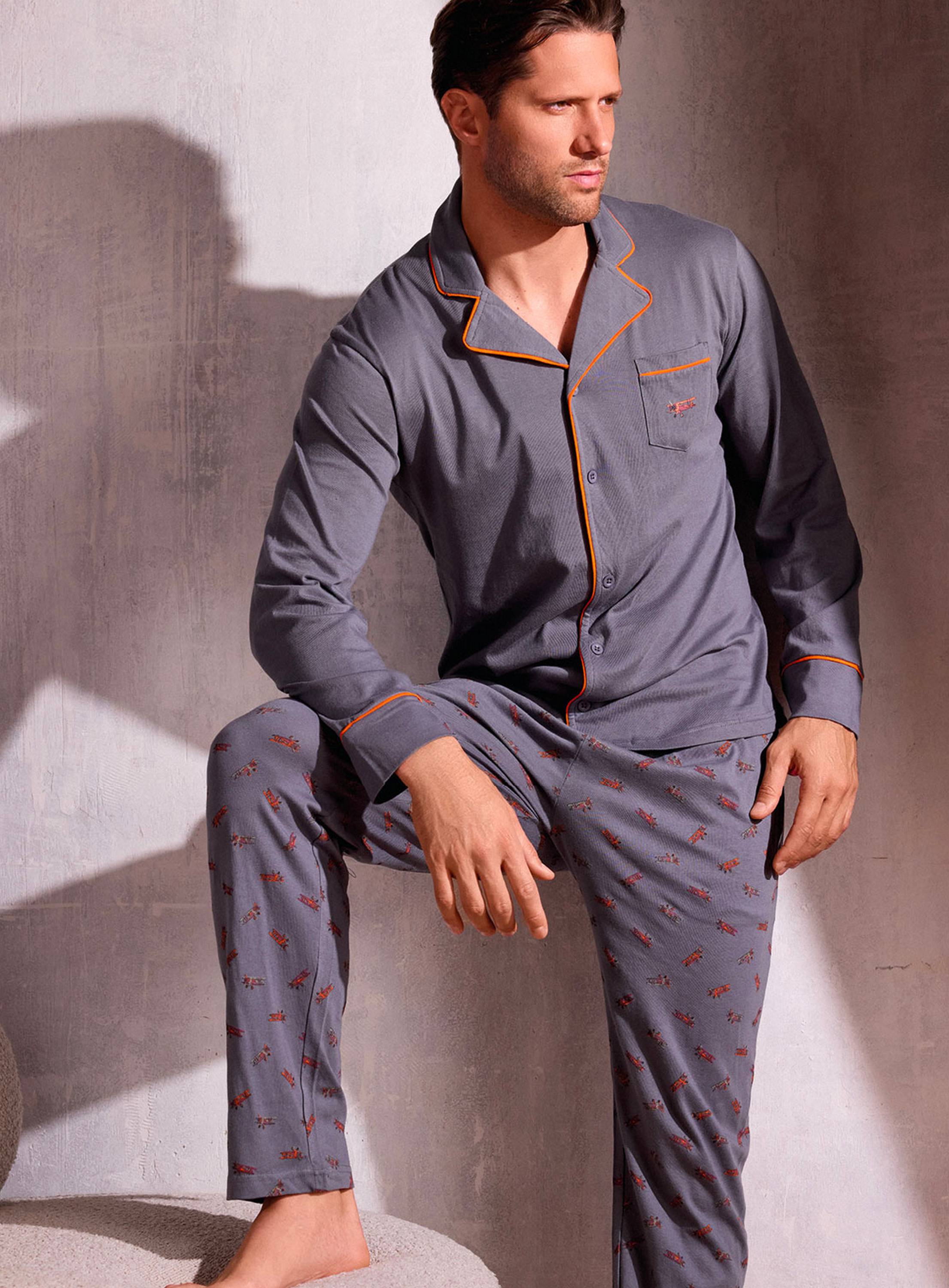 PIGIAMA UOMO COTONE MANICA LUNGA APERTO PLN753993 INFIORE ANTRACITE