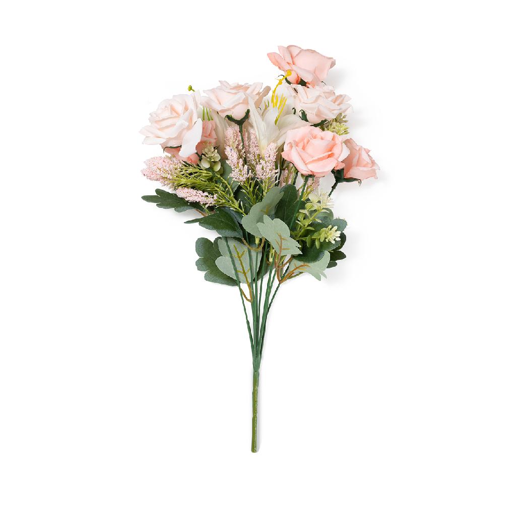 ROSE E LILIUM IN POLIESTERE, PLASTICA E METALLO 9 FIORI H.46 cm ROSA