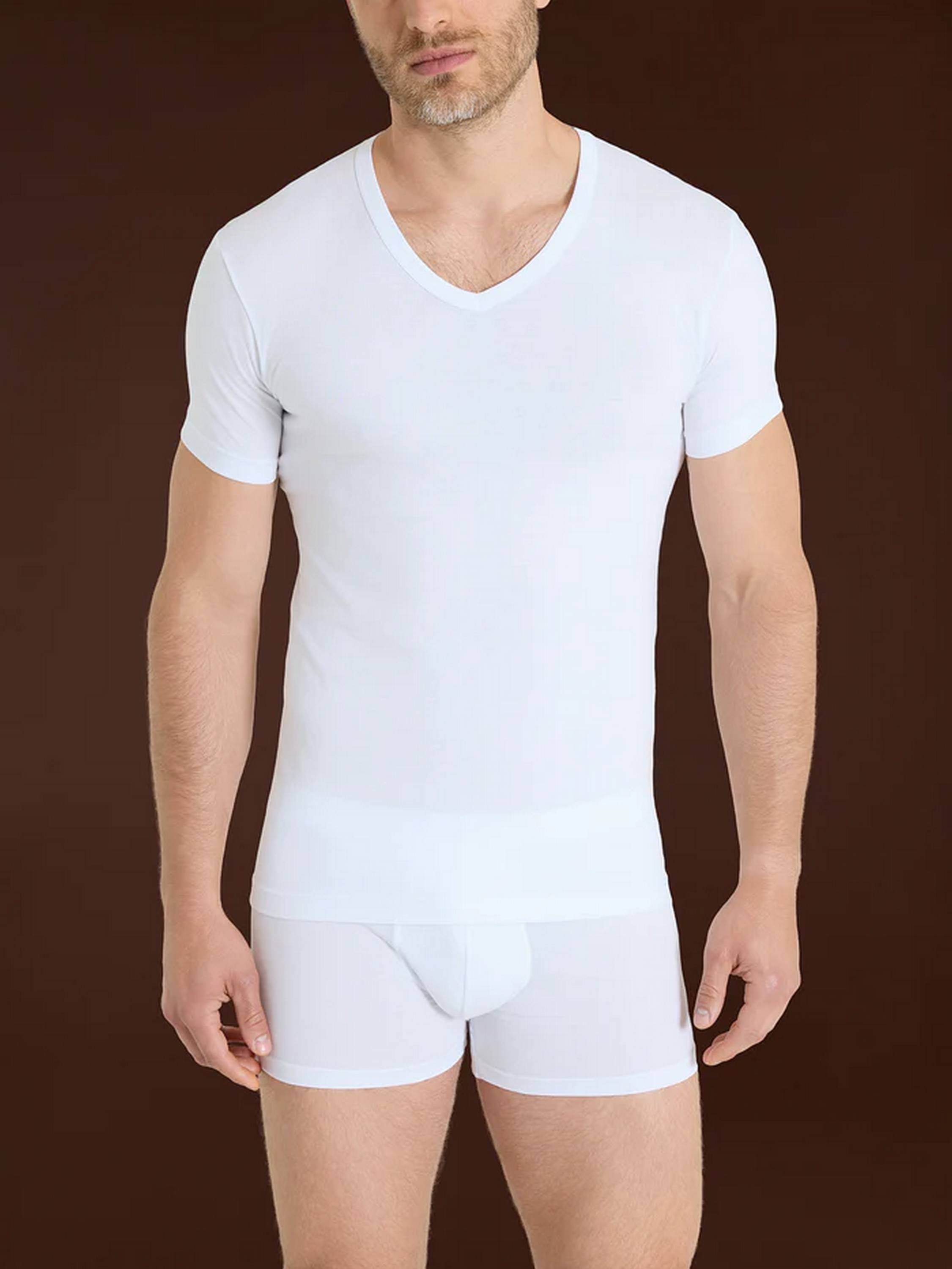 MAGLIA MEZZA MANICA SCOLLO A V PACCO DOPPIO RAGNO 601418 BIANCO