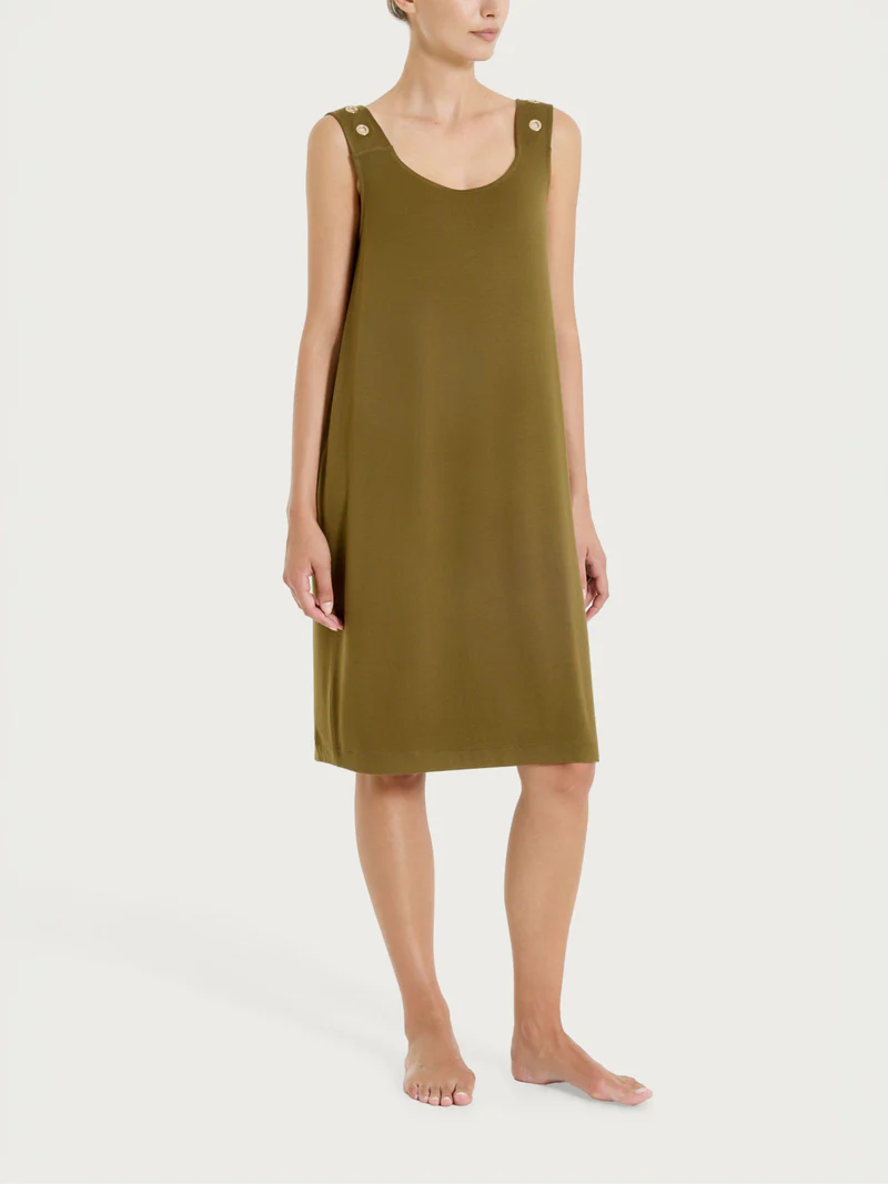 Abito smanicato con collo a sviluppo circolare in Viscosa Summer DT32DI DARK OLIVE
