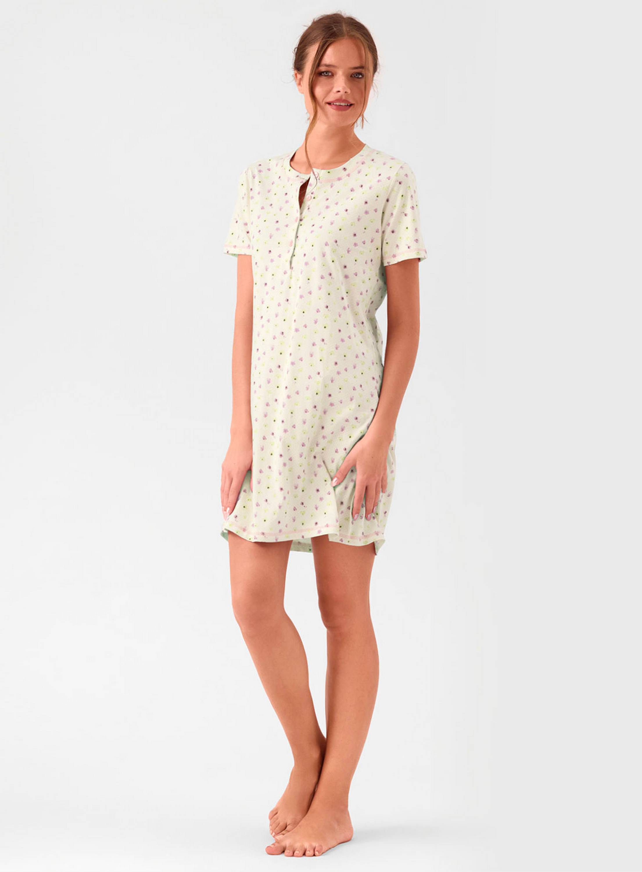 CAMICIA DA NOTTE COTONE Mezza manica BLS634125 infiore PANNA/GLICINE