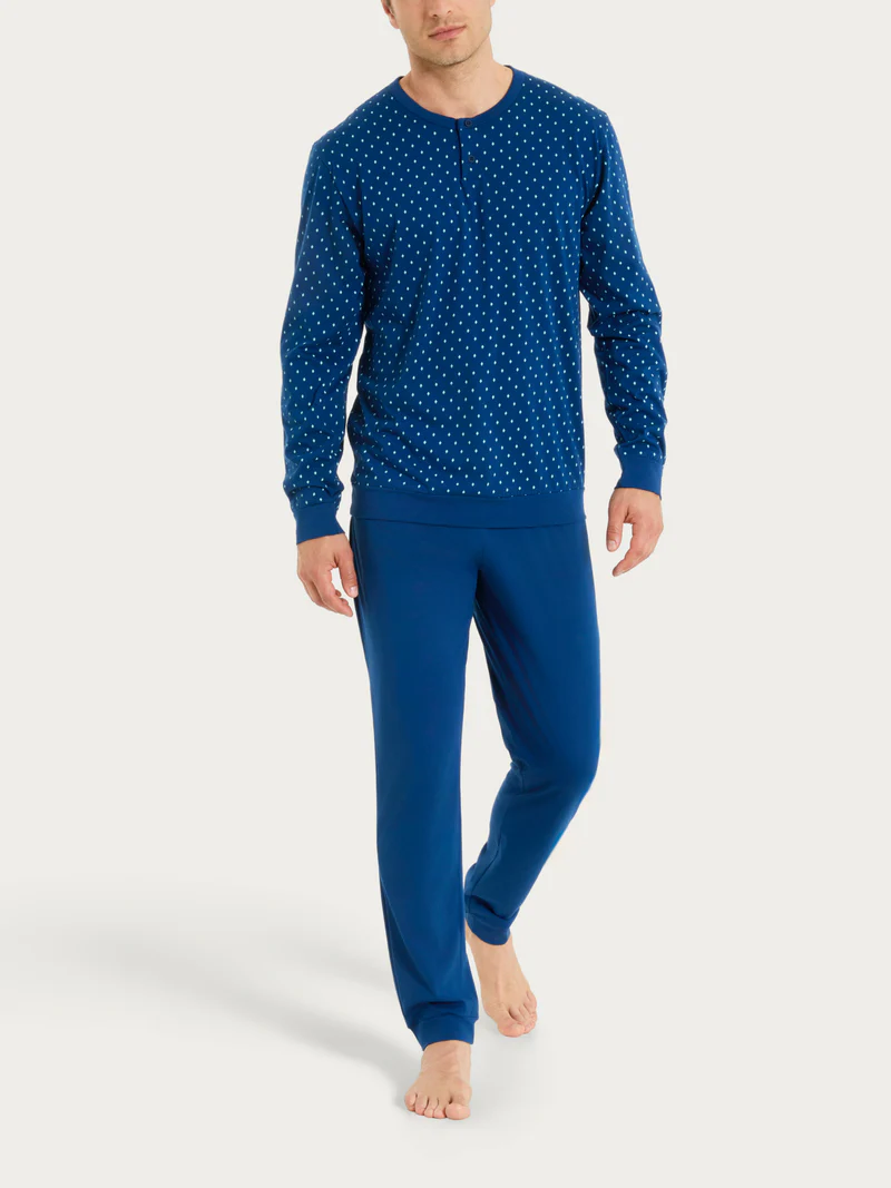 Pigiama a serafino con micro rombi in Jersey di Cotone UA23N1 RAGNO FANT. NAVY PEONY CRAVATIER