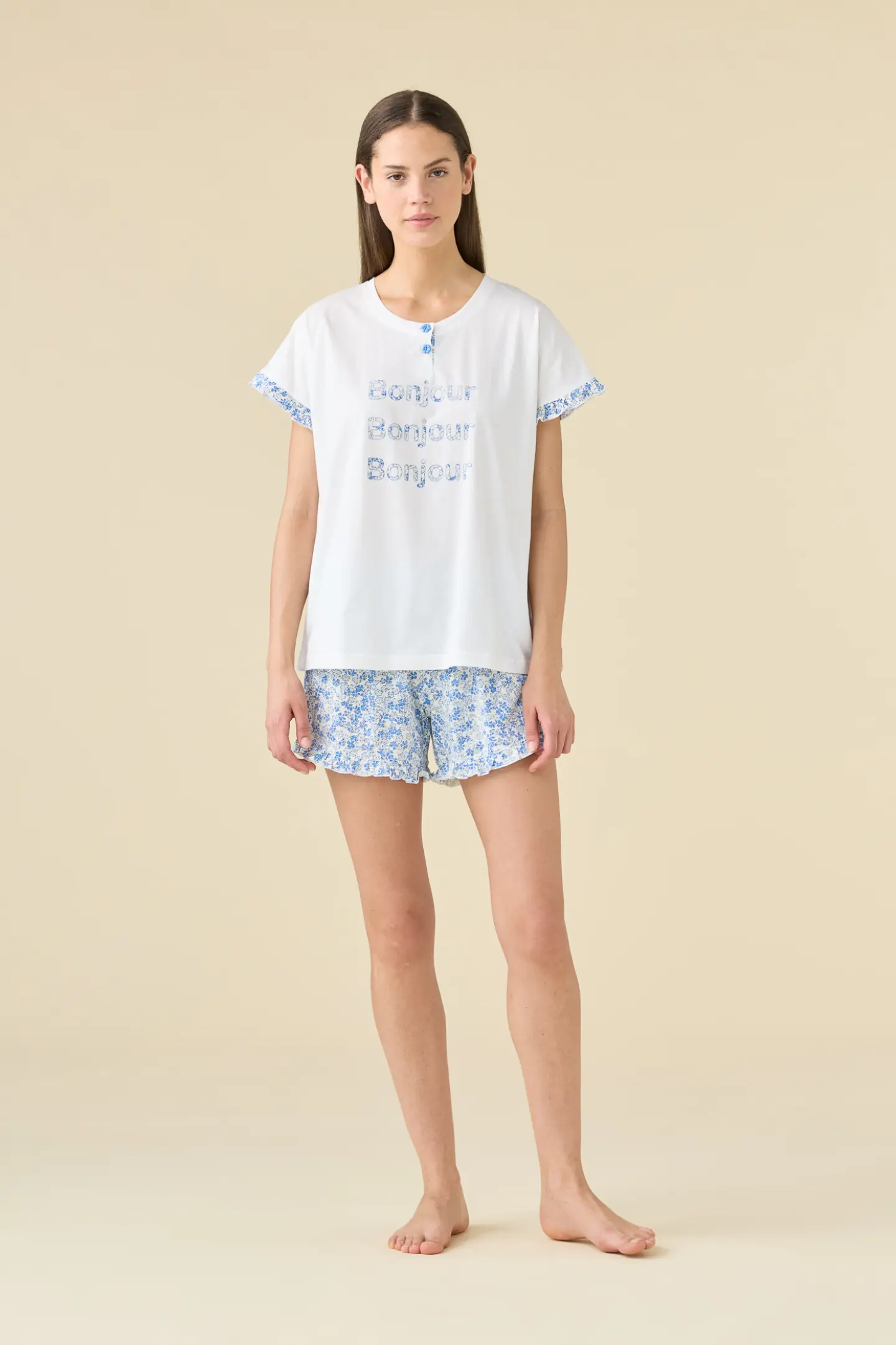 PIGIAMA DONNA COTONE MEZZA MANICA FA009565 CERULEO