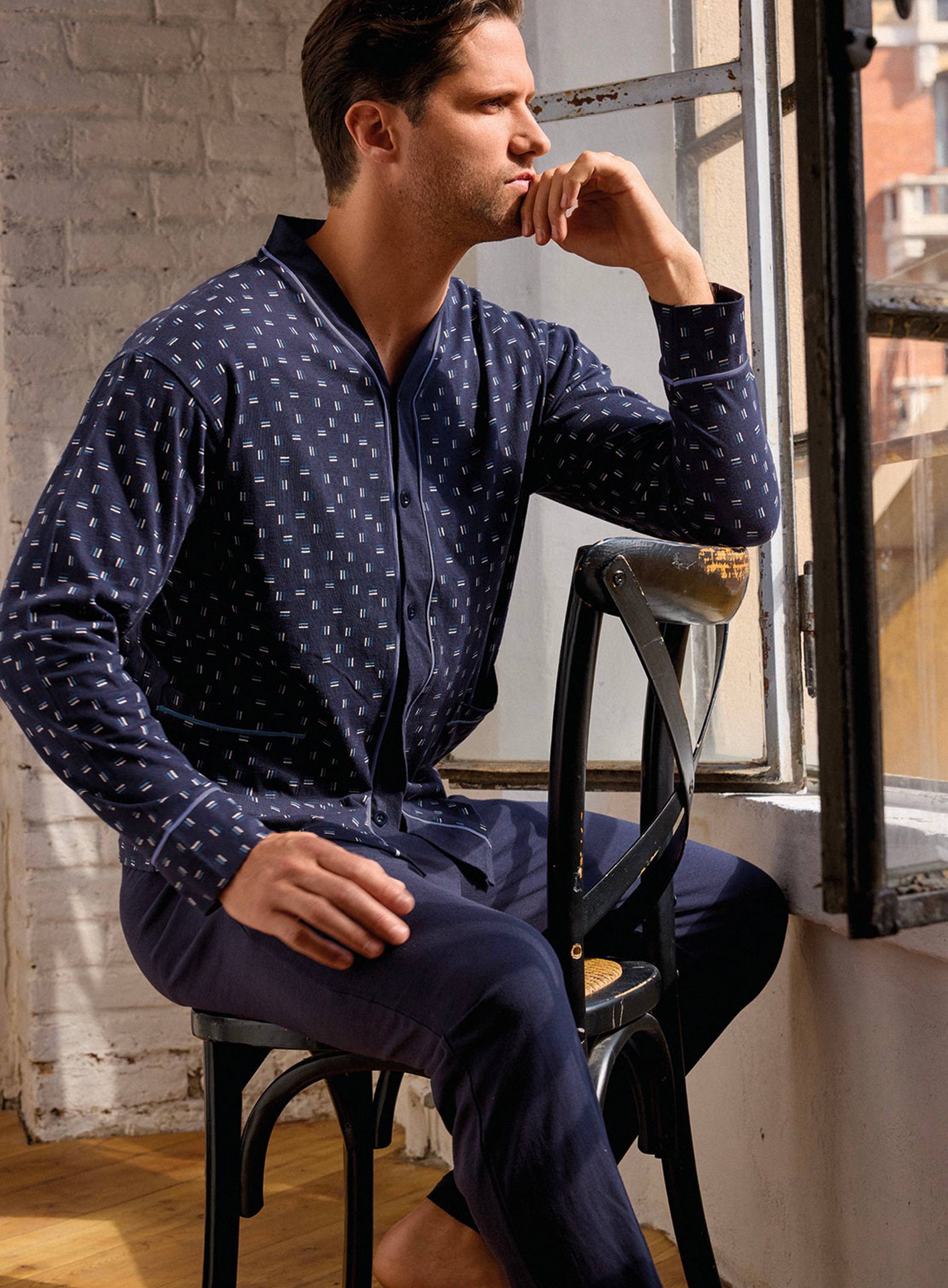 PIGIAMA UOMO MANICA LUNGA APERTO MKD754250 INFIORE BLU