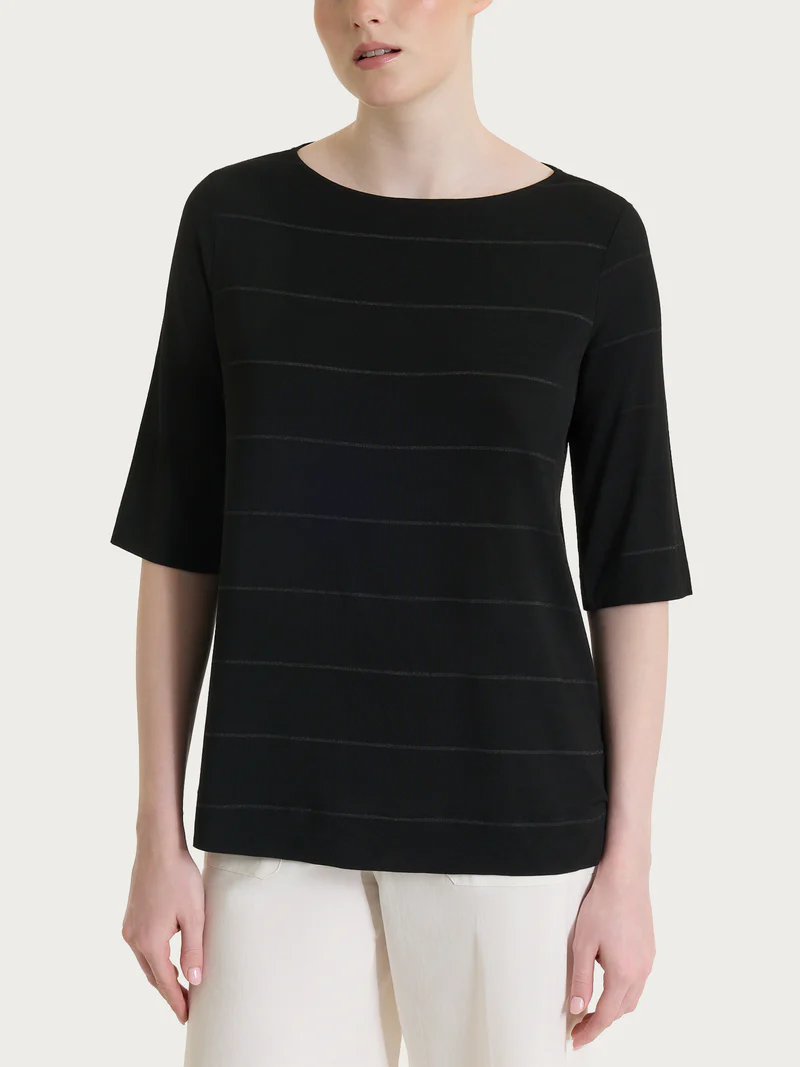 Maglietta con collo a barchetta e micro righe in Summer Light DT15TB FANTASIA NERO
