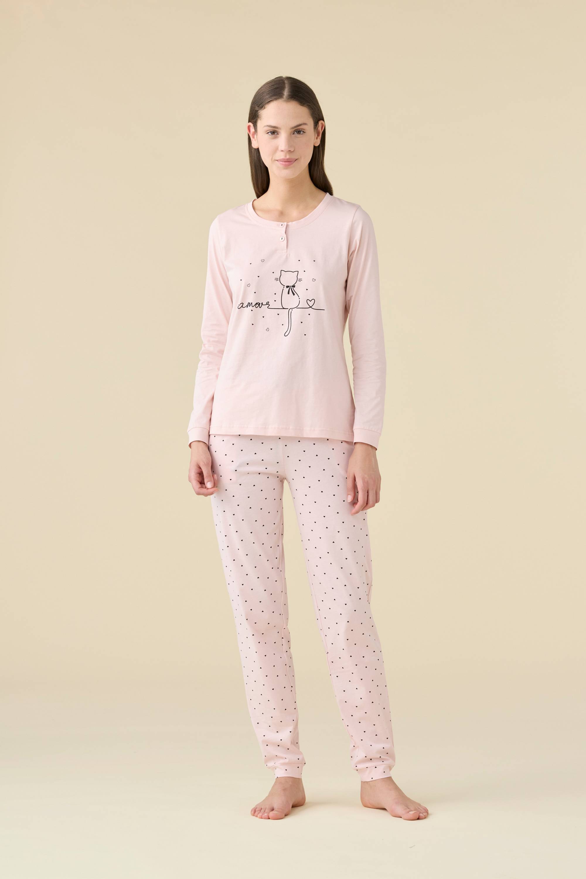PIGIAMA DONNA COTONE MANICA LUNGA FA009464 NOIDINOTTE ROSA PALLIDO