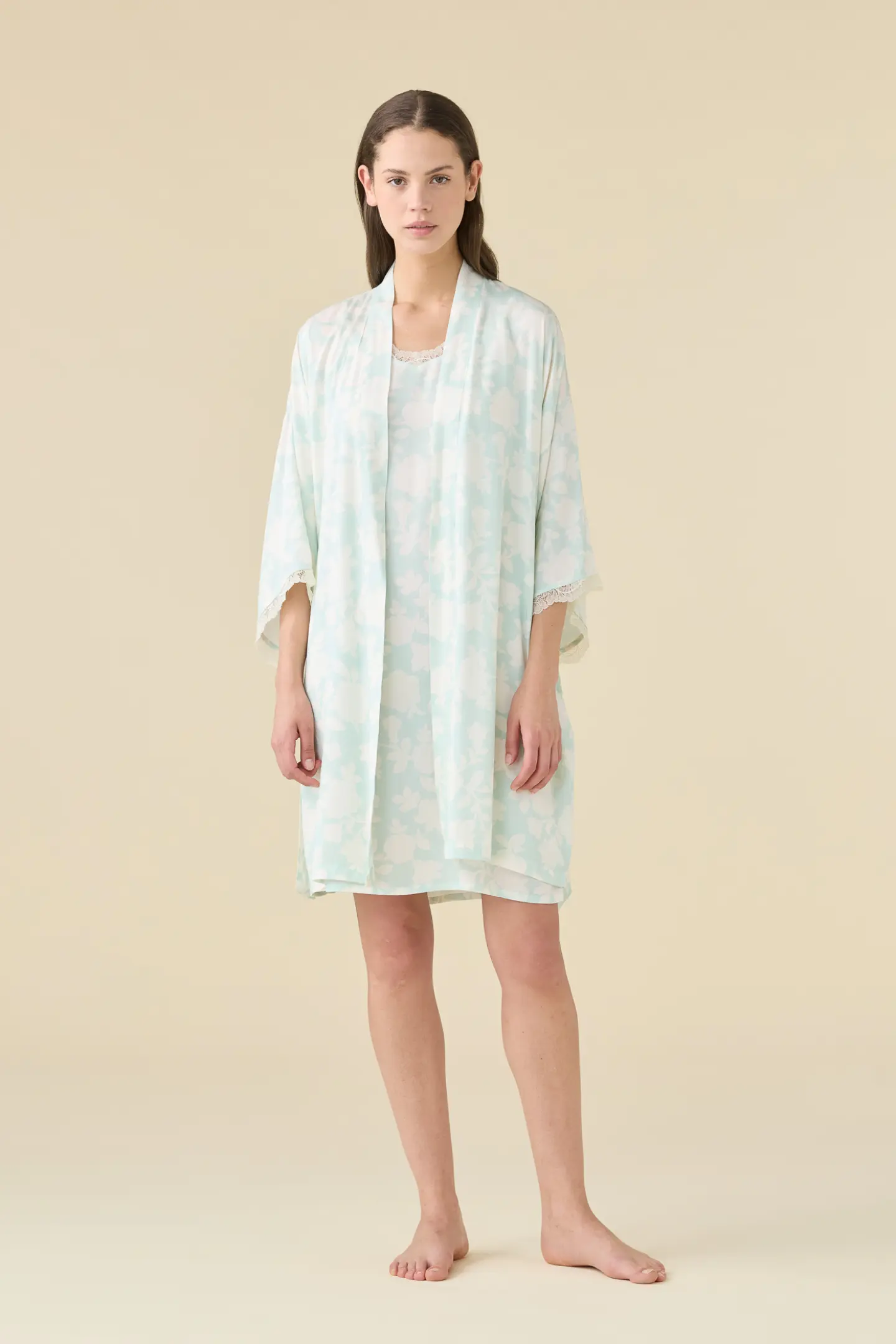 VESTAGLIA DONNA KIMONO MANICA LUNGA GE003110 GREEN