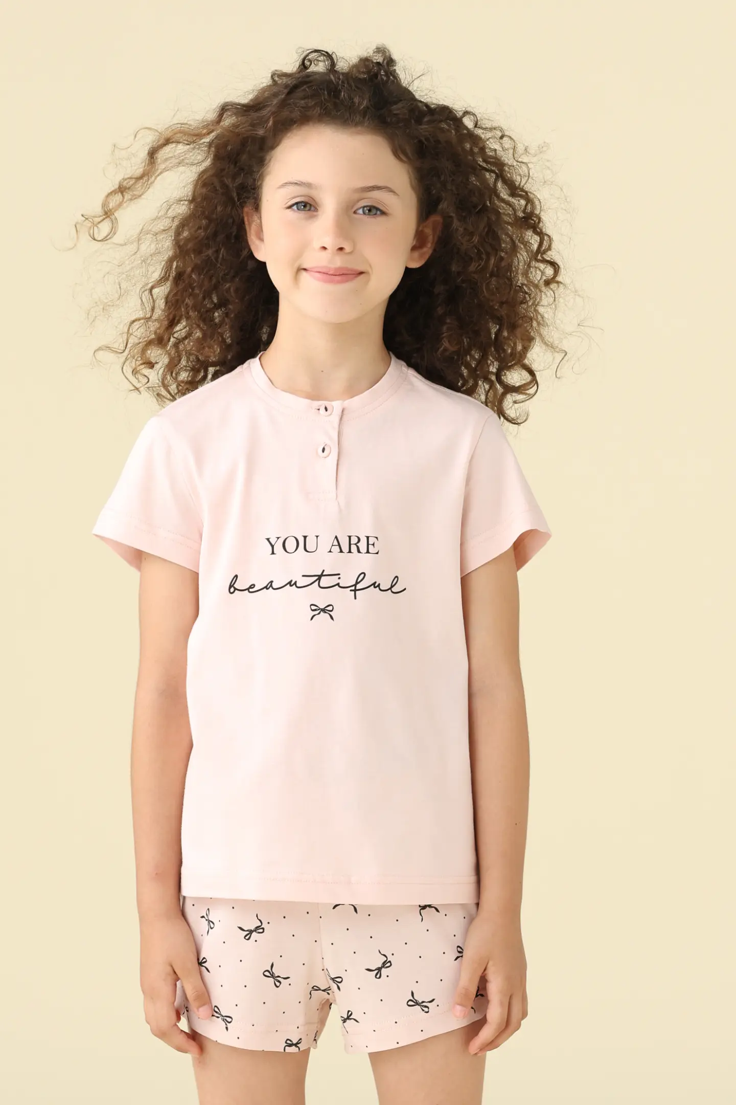 PIGIAMA BAMBINA COTONE MEZZA MANICA FE002617 PINK/ROSE