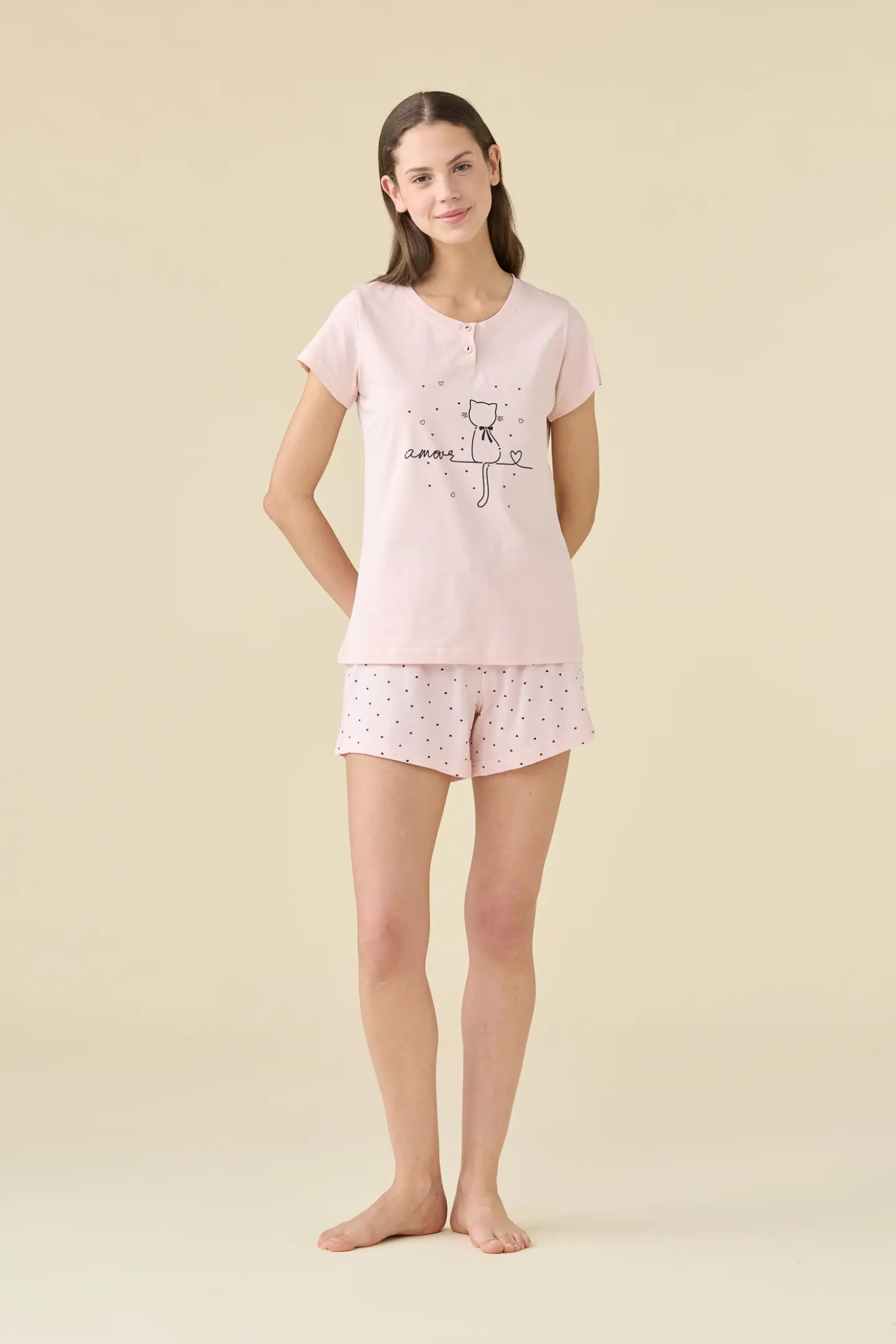 PIGIAMA DONNA COTONE MANICA CORTA FA009564 PINK/ROSE RED