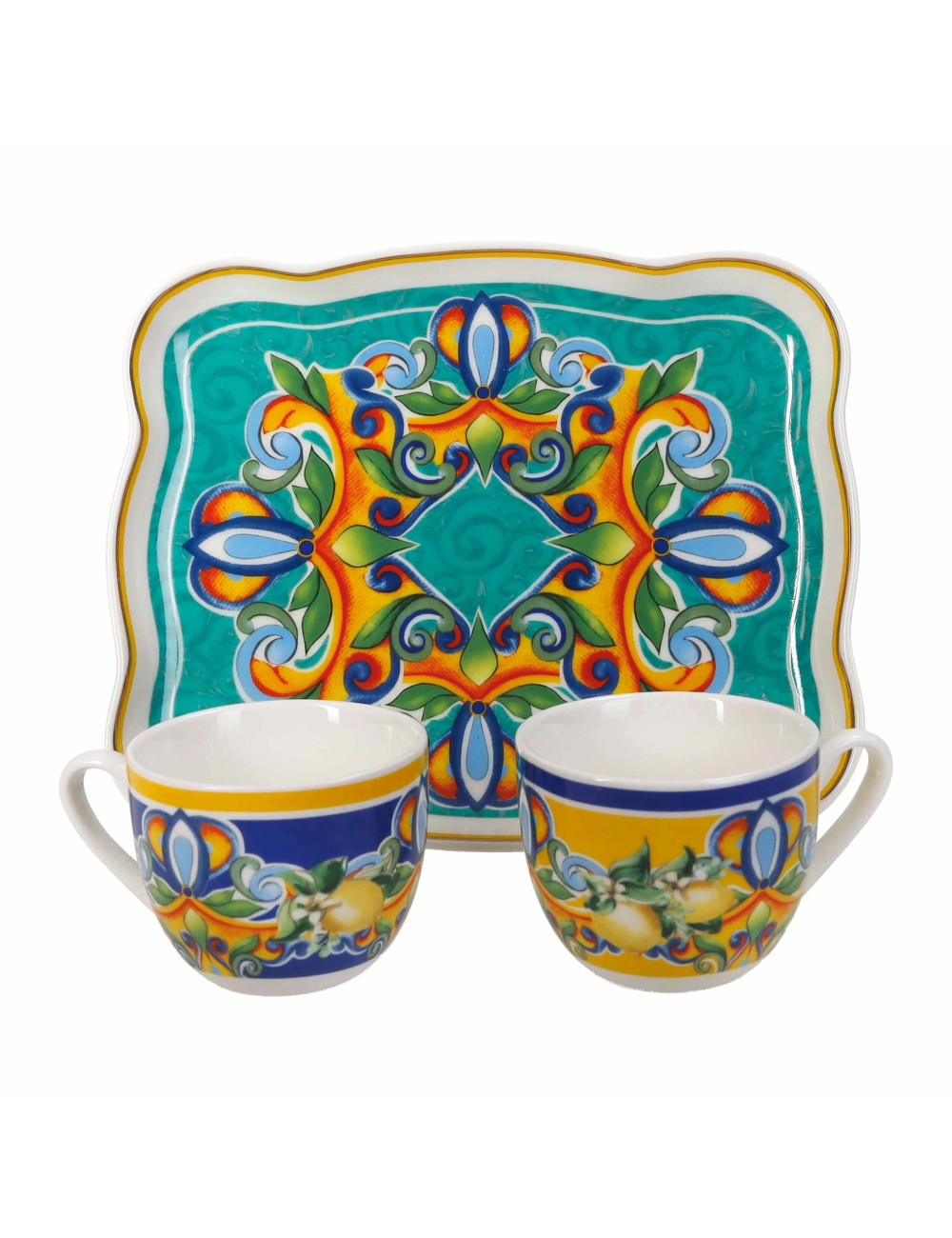 TETE A TETE CITRUS SET IN PORCELLANA CON VASSOIETTO E 2 TAZZINE BRANDANI 52782