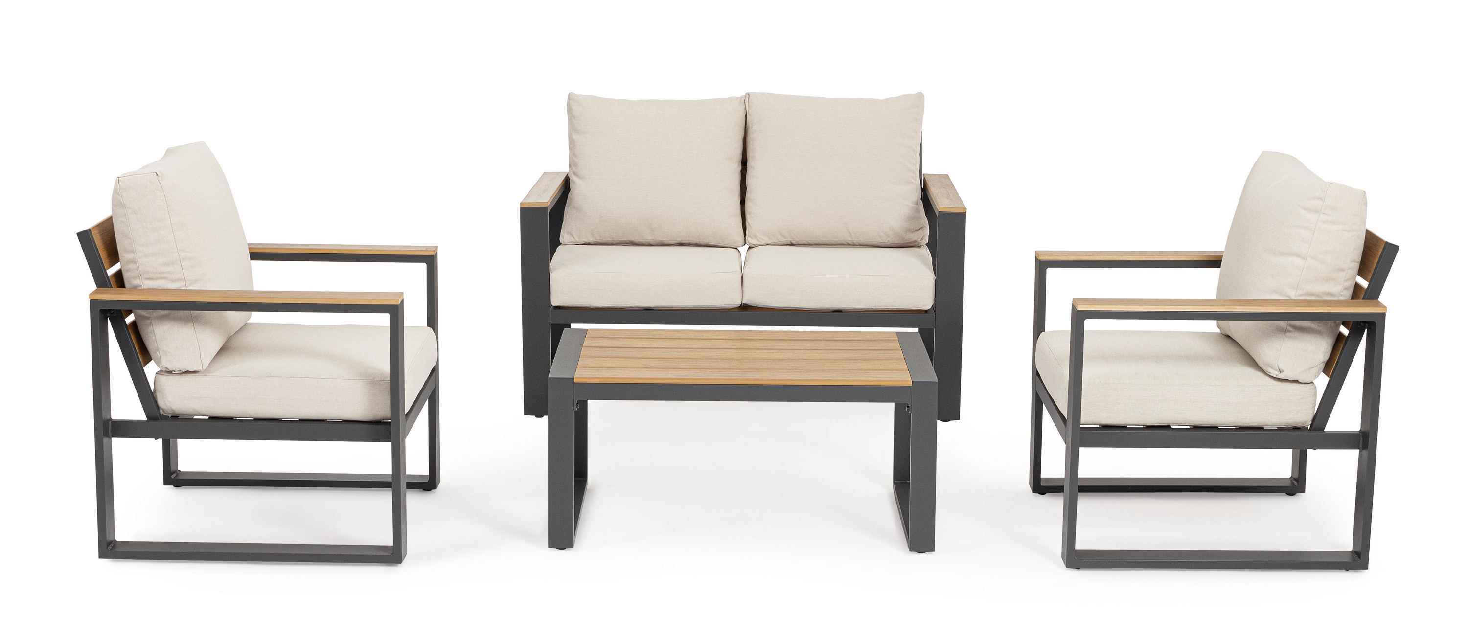 SET 4 SALOTTO CON CUSCINO LEANDRO ANTRACITE -BEIGE 0663881 BIZZOTTO