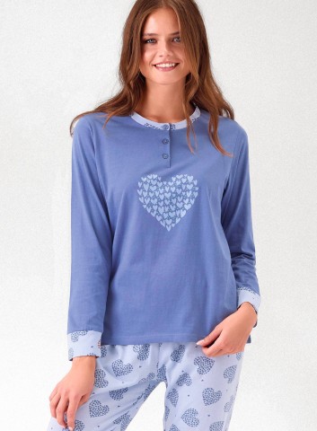 PIGIAMA DONNA COTONE Manica Lunga serafino CRC654016 infiore JEANS