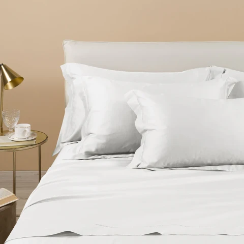 BRIGHT COMPLETO LENZUOLA MATRIMONIALE IN RASO MADE IN ITALY PANNA