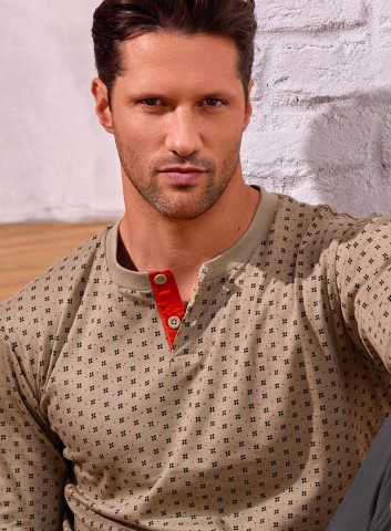 PIGIAMA UOMO COTONE MANICA LUNGA SERAFINO TGH754238 INFIORE SABBIA/ARDESIA