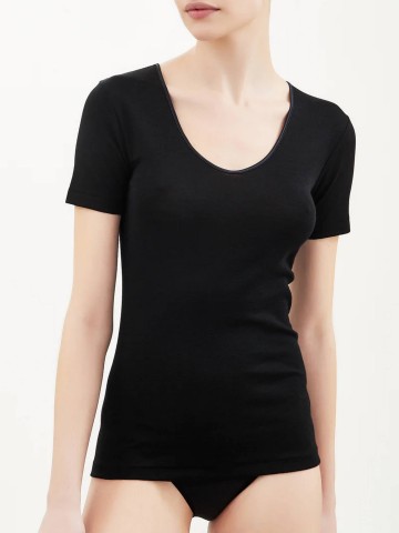 MAGLIA MERINOSETA MEZZA MANICA GIROCOLLO RAGNO 074027 NERO