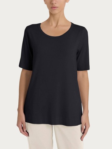 Maglietta girocollo a manica corta in misto viscosa DN12T7 RAGNO NERO