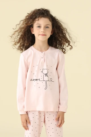 PIGIAMA BAMBINA COTONE MANICA LUNGA FE002608 PINK/ROSE