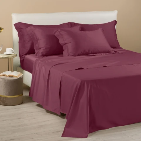 BRIGHT COMPLETO LENZUOLA MATRIMONIALE IN RASO MADE IN ITALY ROSSO