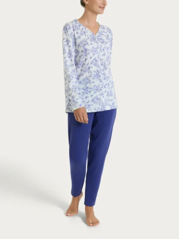 PIGIAMA DONNA MANICA LUNGA APERTO DT04N6 RAGNO BIANCO