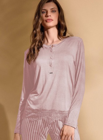 PIGIAMA DONNA COTONE Manica lunga SERAFino EVE654064 lormar BEIGE