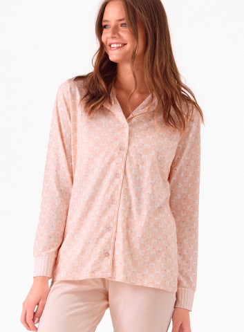 PIGIAMA DONNA COTONE Manica lunga APERTO MSC654031 infiore SORBETTO