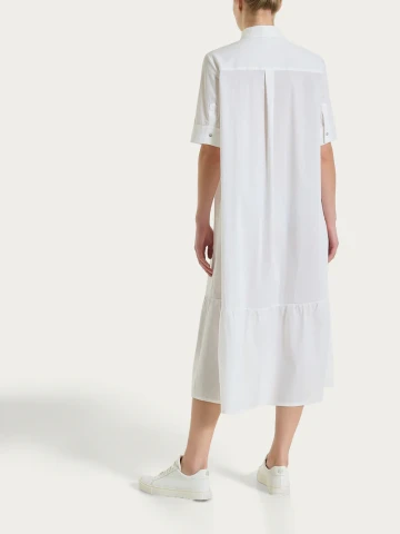 Abito lungo con collo a camicia in Poplin di Cotone DS52D7 BIANCO