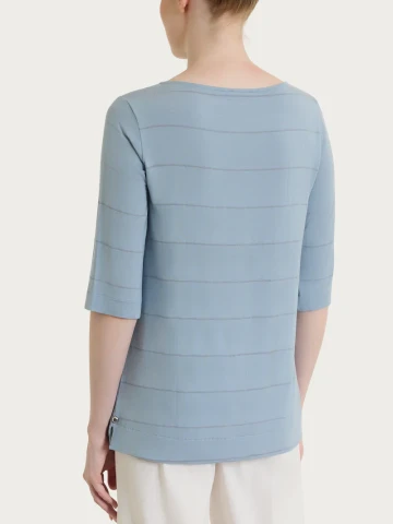 Maglietta con collo a barchetta e micro righe in Summer Light DT15TB FANT. DUSTY BLUE