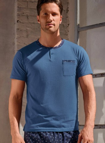 PIGIAMA UOMO COTONE MEZZA MANICA SERAFINO MKD754251 INFIORE AVIO BLU