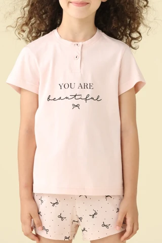 PIGIAMA BAMBINA COTONE MEZZA MANICA FE002617 PINK/ROSE