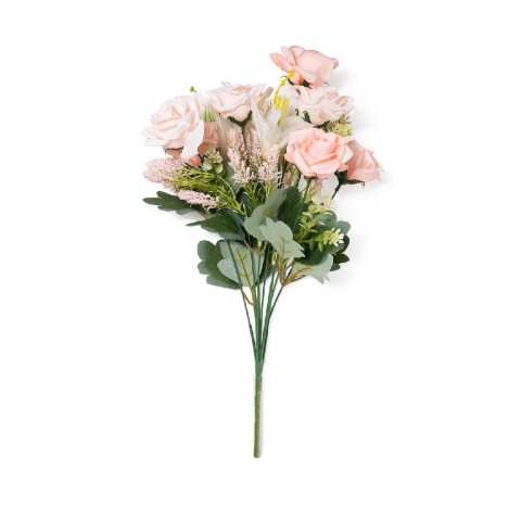 ROSE E LILIUM IN POLIESTERE, PLASTICA E METALLO 9 FIORI H.46 cm ROSA