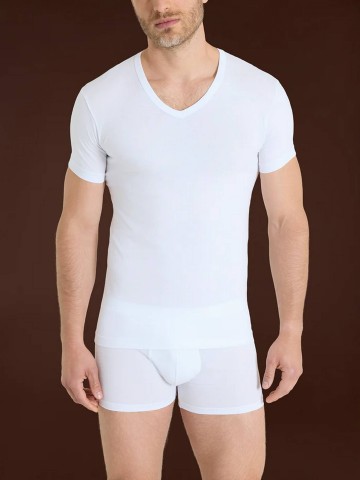 MAGLIA MEZZA MANICA SCOLLO A V PACCO DOPPIO RAGNO 601418 BIANCO