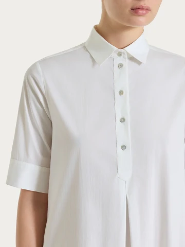 Abito lungo con collo a camicia in Poplin di Cotone DS52D7 BIANCO