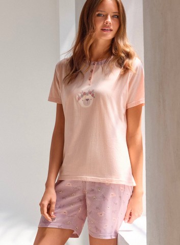 PIGIAMA DONNA COTONE MEZZA MANICA SERAFINO HNY654033 INFIORE ROSA/TORTORA