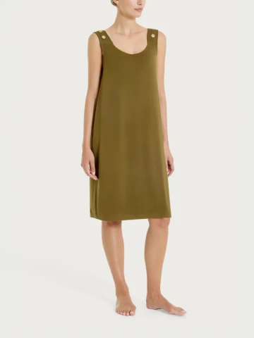 Abito smanicato con collo a sviluppo circolare in Viscosa Summer DT32DI DARK OLIVE