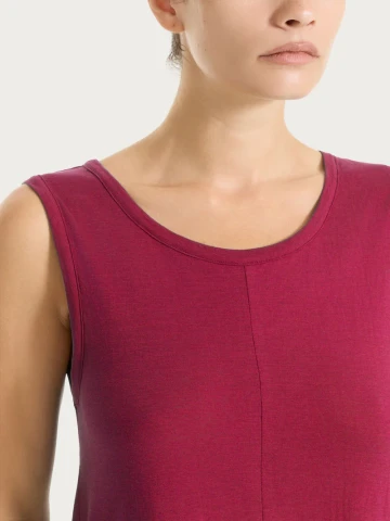 Vestito lungo con balze asimmetriche in Slub Jersey di Cotone DS31DC BEET RED