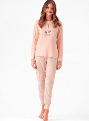 PIGIAMA DONNA COTONE Manica lunga serafino MSC654289 infiore SORBETTO