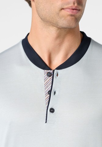 Pigiama Lungo Serafino in Cotone mercerizzato VPRT93367 PERLA/BLU