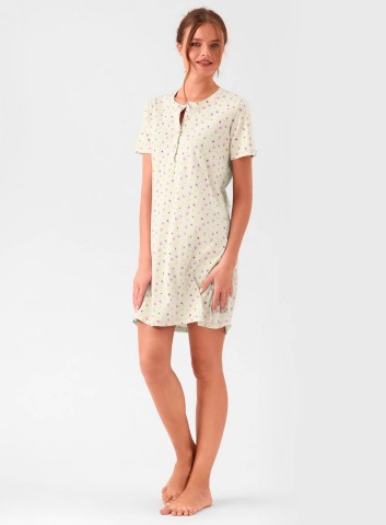 CAMICIA DA NOTTE COTONE Mezza manica BLS634125 infiore PANNA/GLICINE