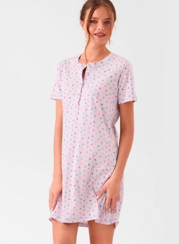 CAMICIA DA NOTTE COTONE Mezza manica BLS634125 infiore ROSA/ACQUA