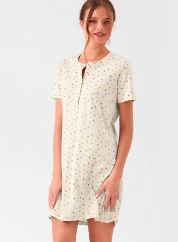 CAMICIA DA NOTTE COTONE Mezza manica BLS634125 infiore PANNA/GLICINE