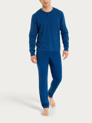 Pigiama a serafino con micro rombi in Jersey di Cotone UA23N1 RAGNO FANT. NAVY PEONY CRAVATIER
