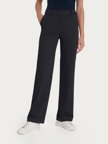 Pantalone dritto con tasche e risvolto in Satin Power DN22PL RAGNO NERO