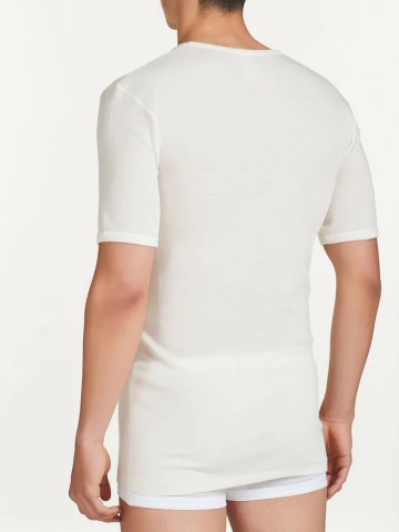 MAGLIA 100MERINO MEZZA MANICA SCOLLO A V RAGNO 060038 BIANCO LANA