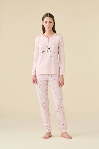 PIGIAMA DONNA COTONE MANICA LUNGA FA009464 NOIDINOTTE ROSA PALLIDO