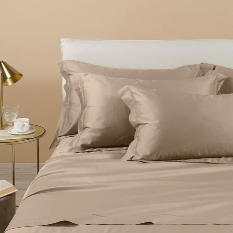 BRIGHT COMPLETO LENZUOLA MATRIMONIALE IN RASO MADE IN ITALY TORTORA