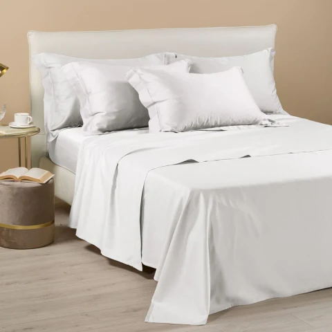 BRIGHT COMPLETO LENZUOLA MATRIMONIALE IN RASO MADE IN ITALY PANNA