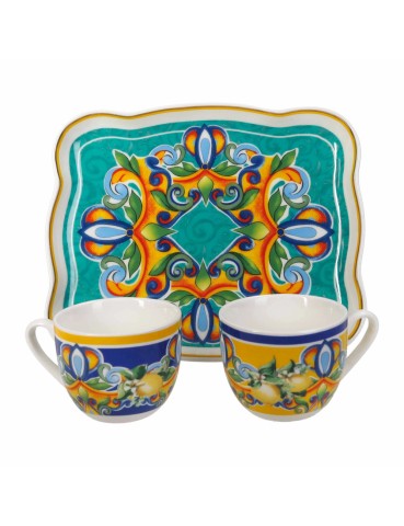TETE A TETE CITRUS SET IN PORCELLANA CON VASSOIETTO E 2 TAZZINE BRANDANI 52782
