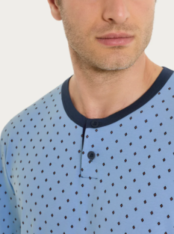 Pigiama a serafino con micro rombi in Jersey di Cotone UA23N1 RAGNO FANT. DELLA ROBBIA BLUE