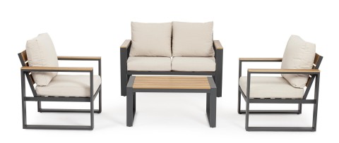 SET 4 SALOTTO CON CUSCINO LEANDRO ANTRACITE -BEIGE 0663881 BIZZOTTO