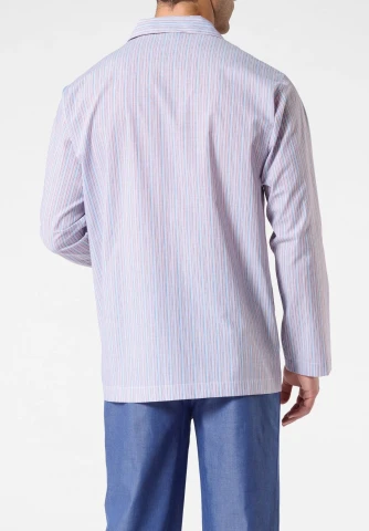 Pigiama Lungo Aperto con Collo in Popeline di Cotone stile Camiceria VPRT93381 MILLERIGHE/DENIM